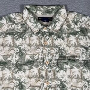 Exofficio Shirt Mens Large Floral Fishing Rayon Blend Vented‎ Lightweight Logo